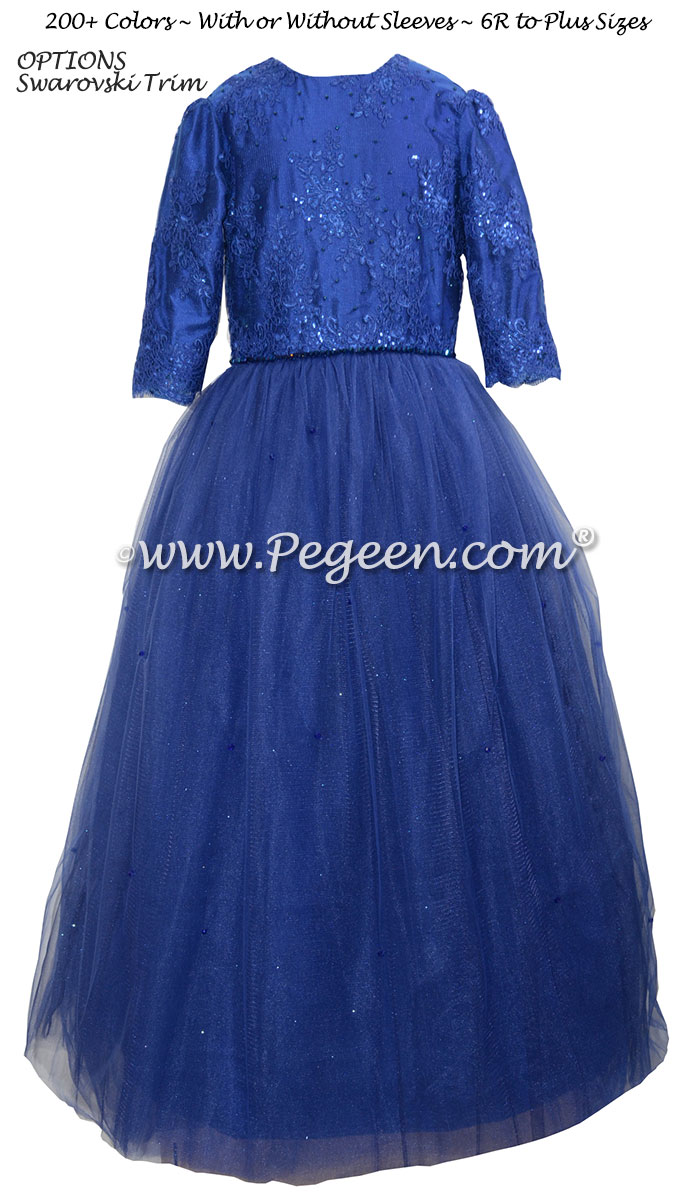 Royal Blue and Crystal Sapphire Tulle Bat Mitzvah Dress