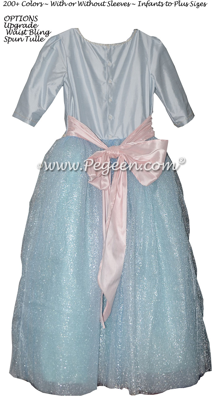 Ice Blue and Rhinestone Bling Belt with tulle flower girl dresses