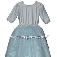 Cloud Blue Silk and Tulle flower girl dresses