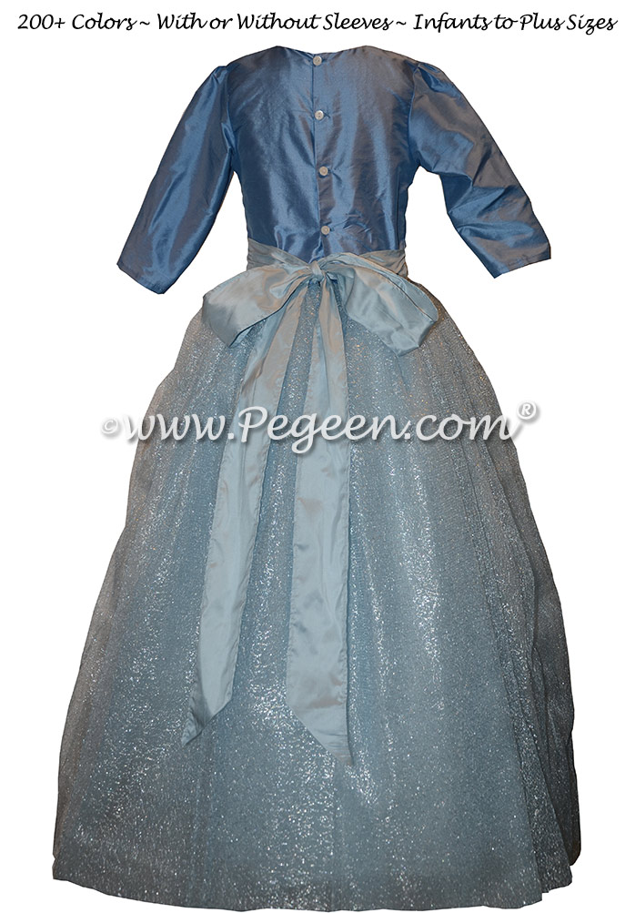 Blue Moon and Rhinestone Bling Belt with tulle flower girl dresses