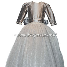 Custom tulle silk Jr. Bridesmaids dresses in Silver Gray Style 931