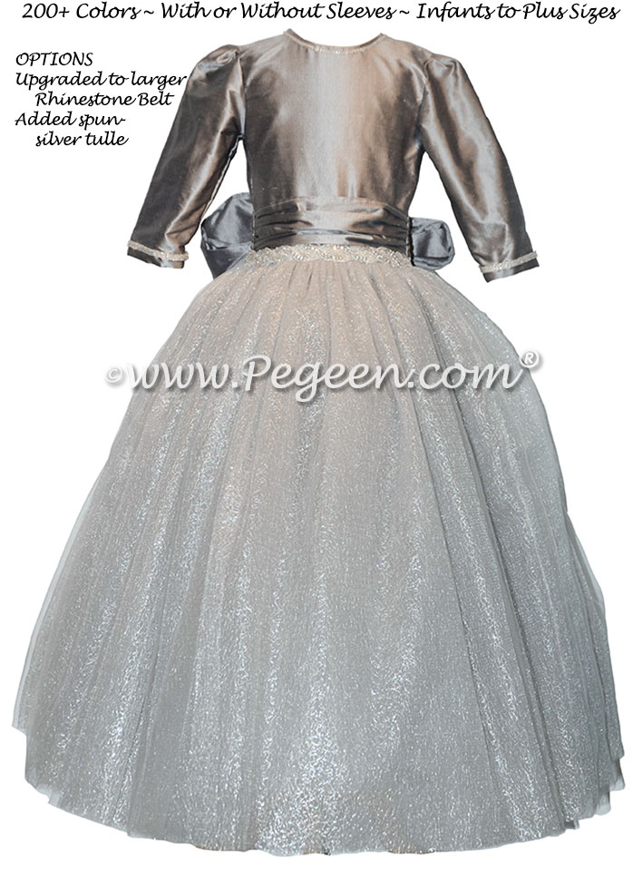 Medium Gray and Rhinestone Bling Belt with tulle flower girl dresses