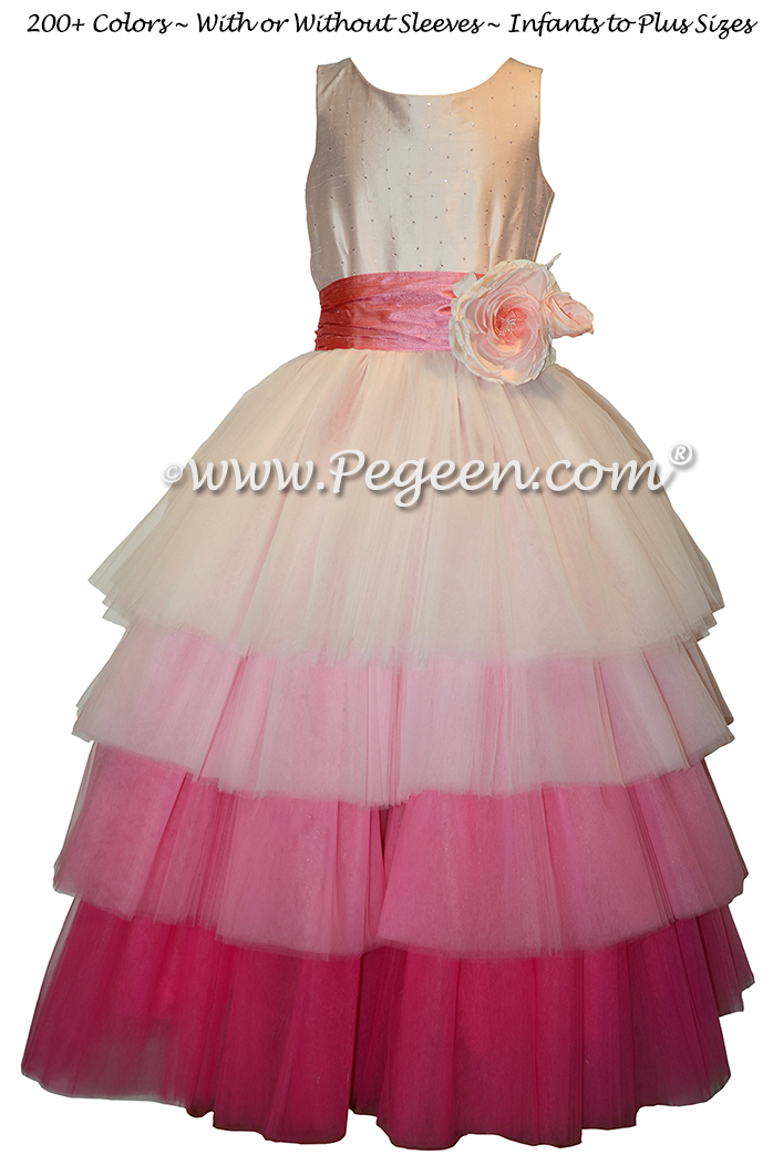Pink sequins with pink ombre jr bridesmaids or Bat Mitzvah dress
