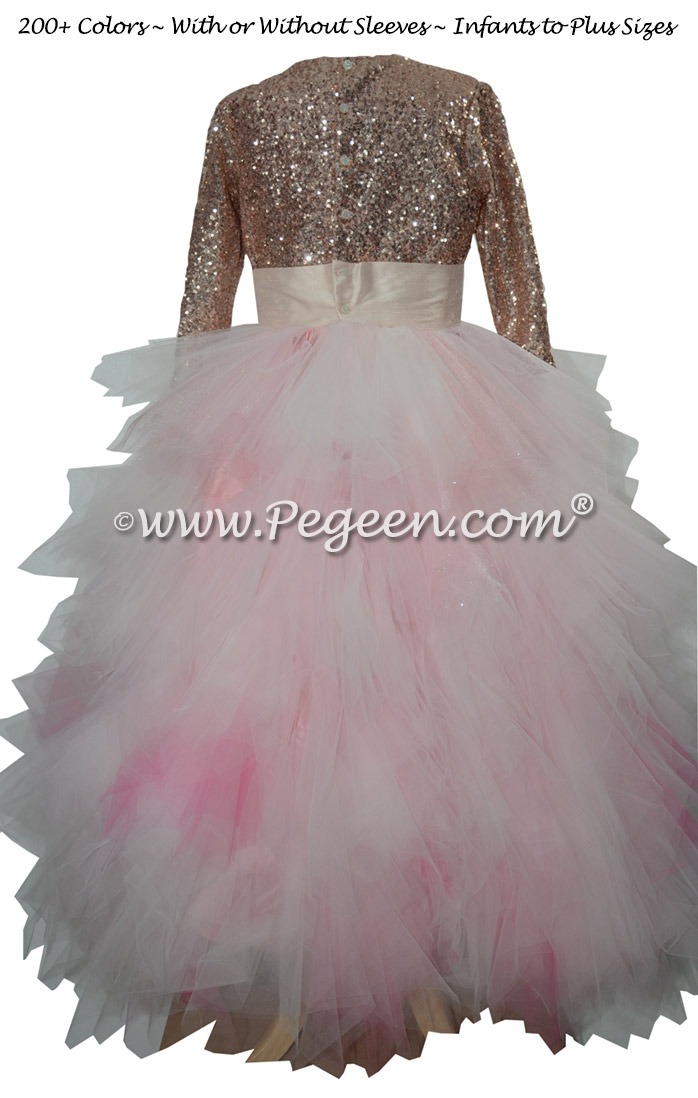 Rose Gold Sequin & Tulle Flower Girl Dress