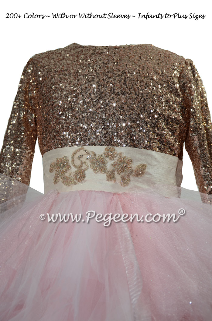 Rose Gold Sequin & Tulle Flower Girl Dress