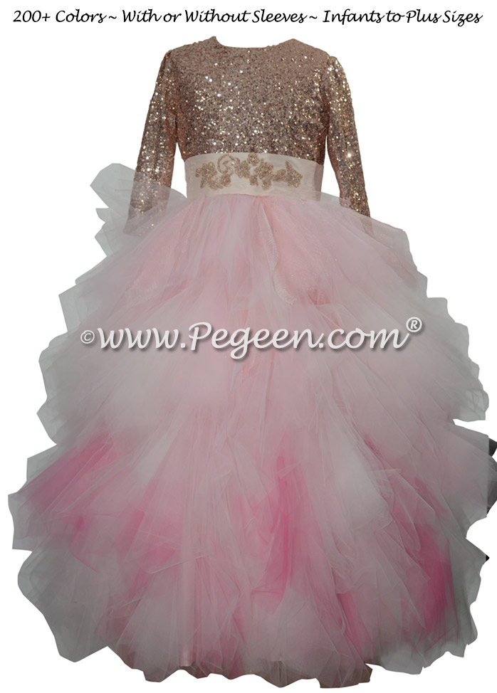 Rose Gold Sequin & Tulle Bat Mitzvah Dress