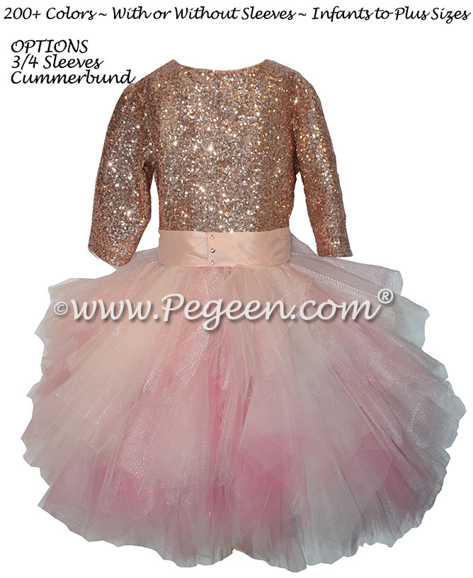Rose Gold Sequin bodice Jr Bridesmaids Tulle Skirt Style 934 | Pegeen