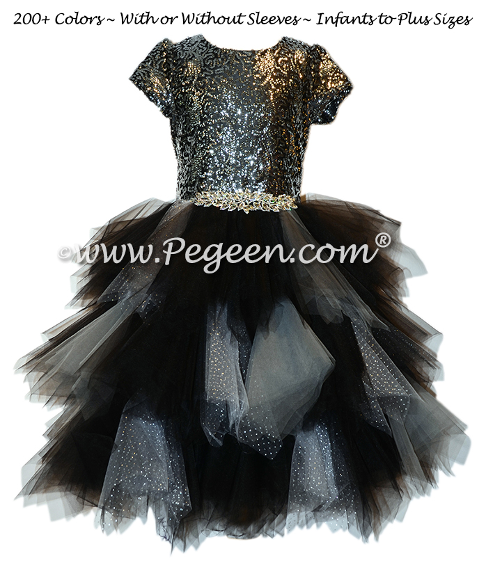 Black, Silver and Sequins Handkerchief Tulle Skirt Style 934 | Pegeen