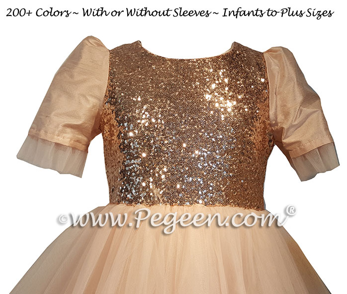 Rose Gold Sequins and Tulle silk flower girl dress for Jewish Wedding | Pegeen