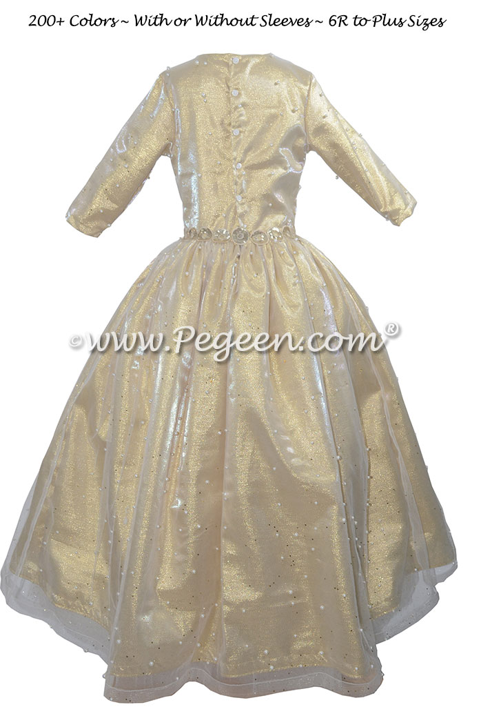 3/4 Sleeve with Gold Lame High Lo Skirt Bat Mitzvah Dress