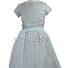 Silver sequin and glitter tulle with ice blue chiffon bat Mitzvah dress
