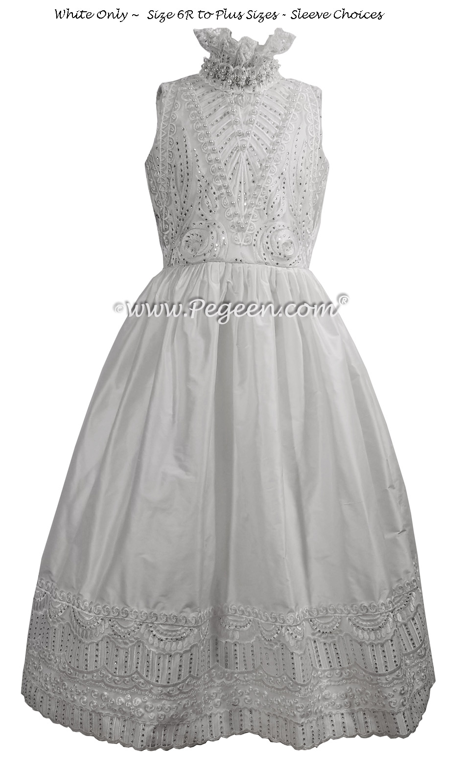 White Pearled Bodice First Communion Dresses Style 960