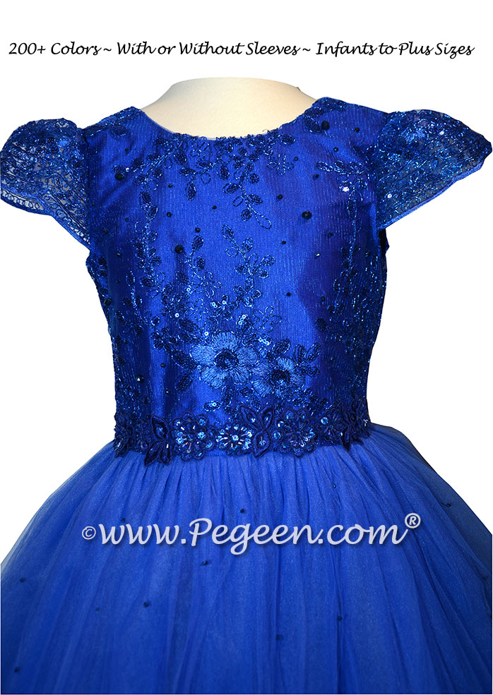 Sapphire Blue Aloncon Lace High Low Skirt - Jr Bridesmaids Dress