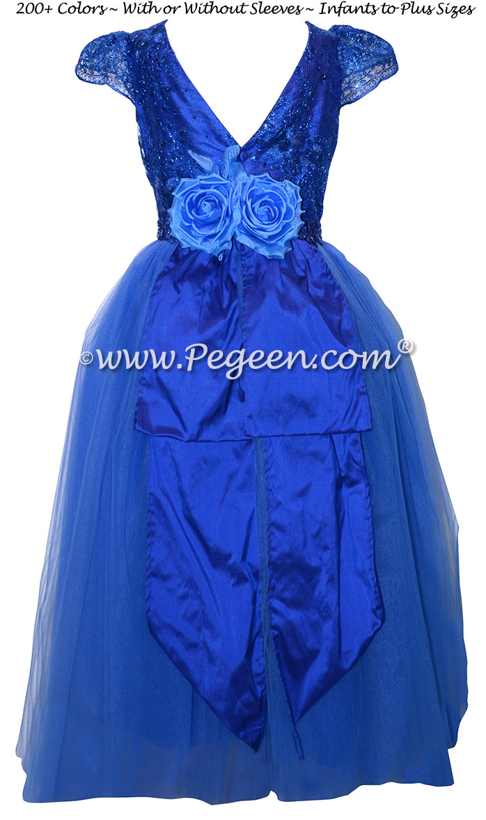 Sapphire Blue Aloncon Lace High Low Skirt - Jr Bridesmaids Dress