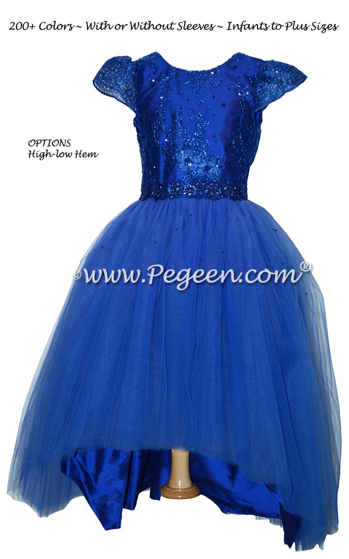 Sapphire Blue Aloncon Lace High Low Skirt - Jr Bridesmaids Dress