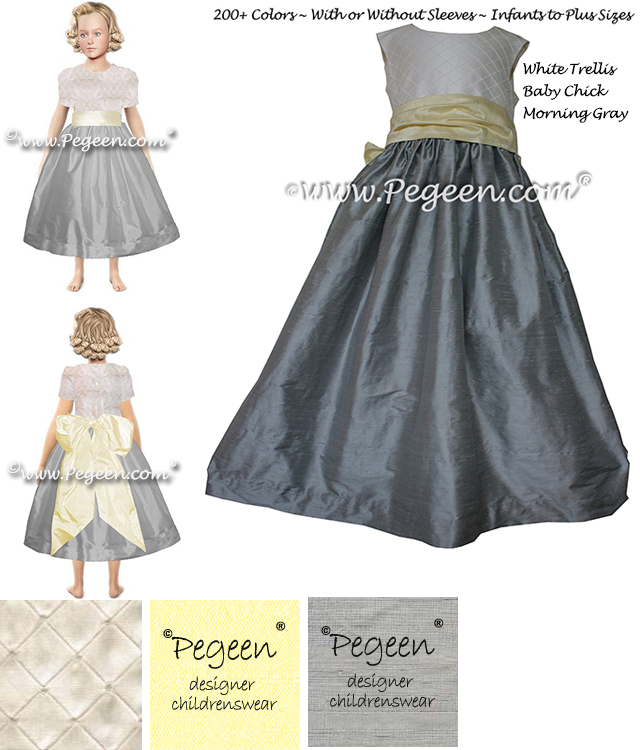 Yellow and Gray silk custom flower girl dress - Pegeen Classic Style 357