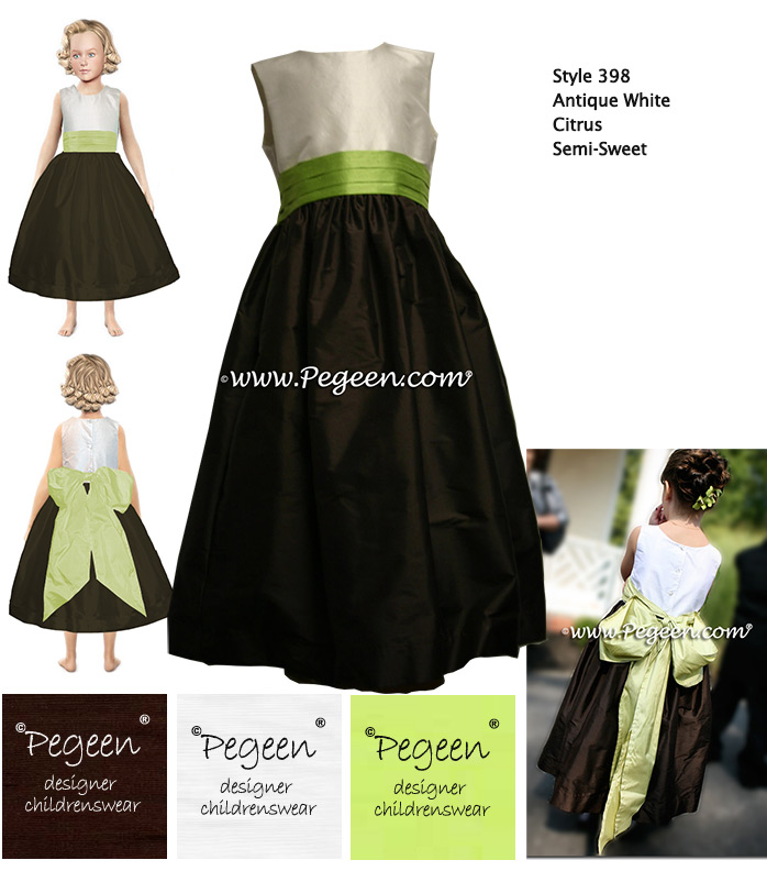Semi-Sweet Chocolate brown and Citrus green flower girl dress