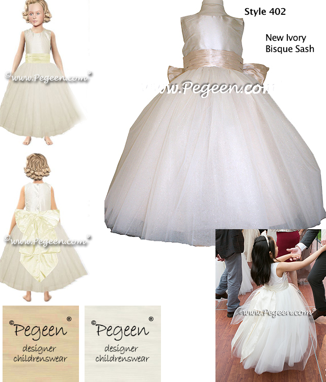 Ivory and creme silk and tulle custom flower girl dress