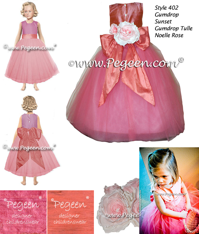 Coral shades of custom silk for these 2012 Flower Girl Dress of the Year Winners