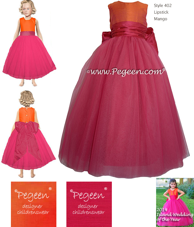 Flower Girl Dresses/Island Wedding of the Year 2014 in Mango Orange and Hot Boing Pink