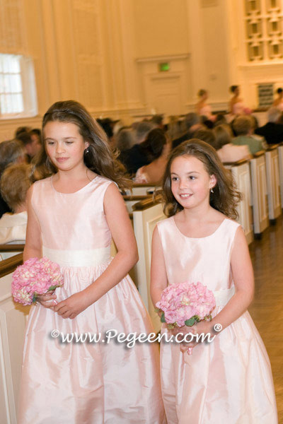 Pink and Ivory Silk flower girl dress of the year for 2009