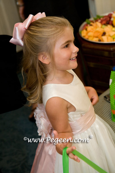 Pink and Ivory Silk flower girl dress of the year for 2009