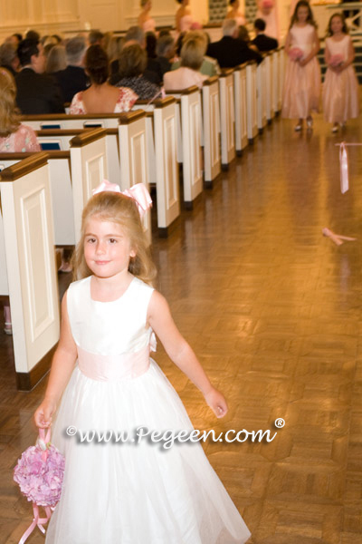 Pink and Ivory Silk flower girl dress of the year for 2009