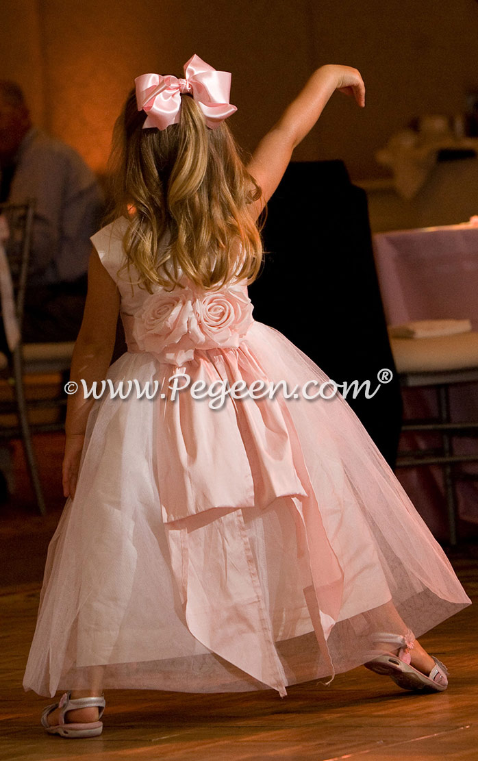 Pink and Ivory Silk flower girl dress of the year for 2009