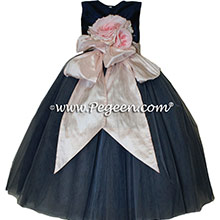 Navy and shell pink tulle flower girl dresses