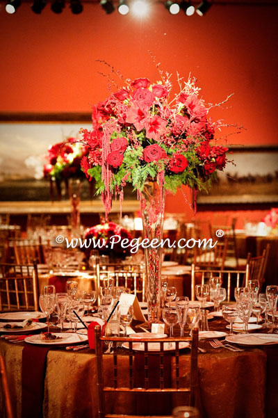 spun gold and claret red theme wedding and flowers