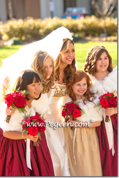 spun gold and claret red theme wedding and flowers