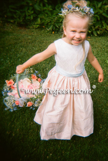 Peach and Blue Flower Girl Dresses