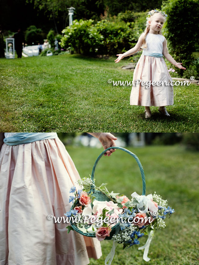 flower girl dresses of the year runner-up in peach and blue silk