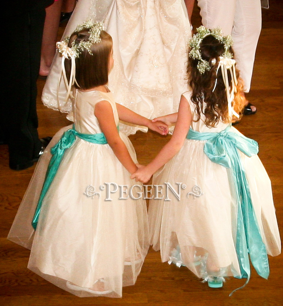 Pegeen aqua, tiffany blue and bisque creme or ivory tulle Wedding of the Year