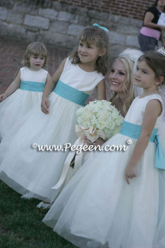tiffany blue and ivory flower girl dresses