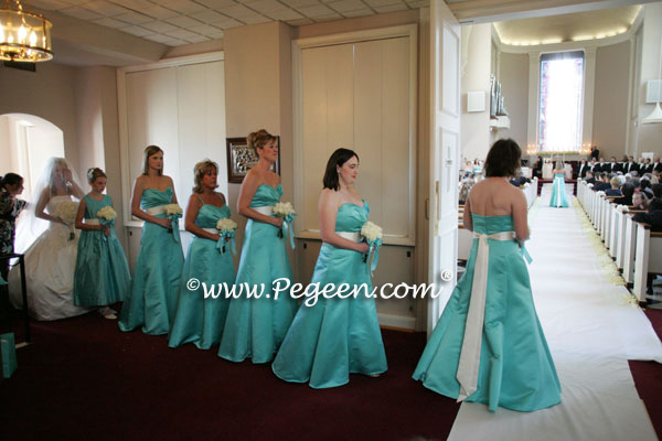 Tiffany Blue Sash Wedding Dress