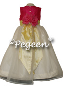 Lemonaid Yellow and Cerise Pink with back bustle and flowers for flower girl dresses of the week