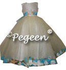 IVORY AND TURQUOISE Beach Wedding FLOWER GIRL DRESSES with added sea shell FLOWER GIRL DRESSES style 333 by pegeen
