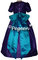 Peacock (teal) and Royal Purple flower girl dresses in silk
