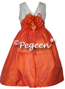 Orange and white silk pearls with bustle and flowers for flower girl dresses of the week