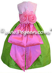 Apple Green and Shock Hot Pink Silk flower girl dresses