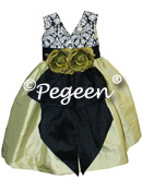Citrus green and black damask print with back bustle and flowers for flower girl dresses of the week