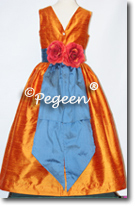 orange and blue flower girl dresses