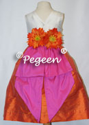 orange and shock (hot pink) silk flower girl dresses