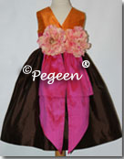 Brown orange and pink flower girl dresses