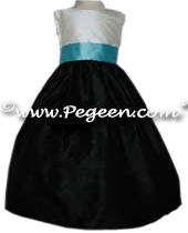 Black and Tiffany Blue silk flower girl dress