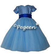402-Bluemoon and saphire tulle flower girl dress with layers of tulle