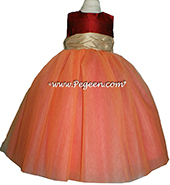 FLOWER GIRL DRESSES with layers and layers of tulle in Melon, Claret Red and Pure Gold