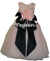 Ballet pink and black tulle silk flower girl dress from the Couture Collection - style 402