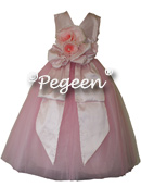 Gumdrop Pink Tulle and Peony Pink Silk with back bow and flowers for flower girl dresses of the week